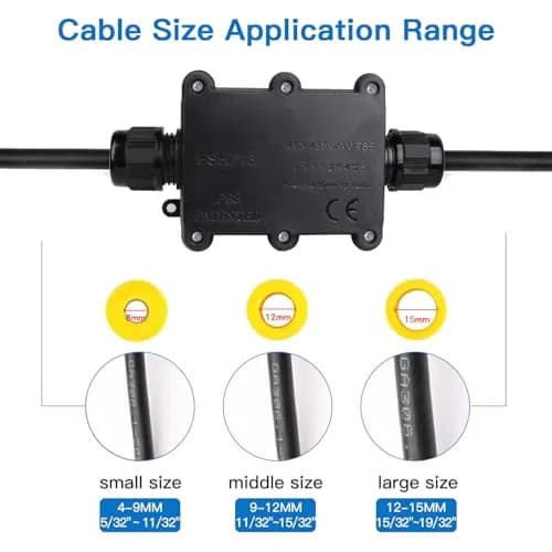 Helunsi IP68 Waterproof External Junction Box 2 Way 135mm (5.31in) Black | Connect Wires Safely Outdoors thumbnail 5