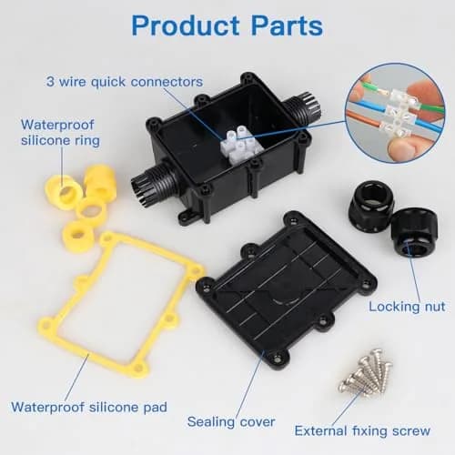 Helunsi IP68 Waterproof External Junction Box 2 Way 135mm (5.31in) Black | Connect Wires Safely Outdoors thumbnail 9