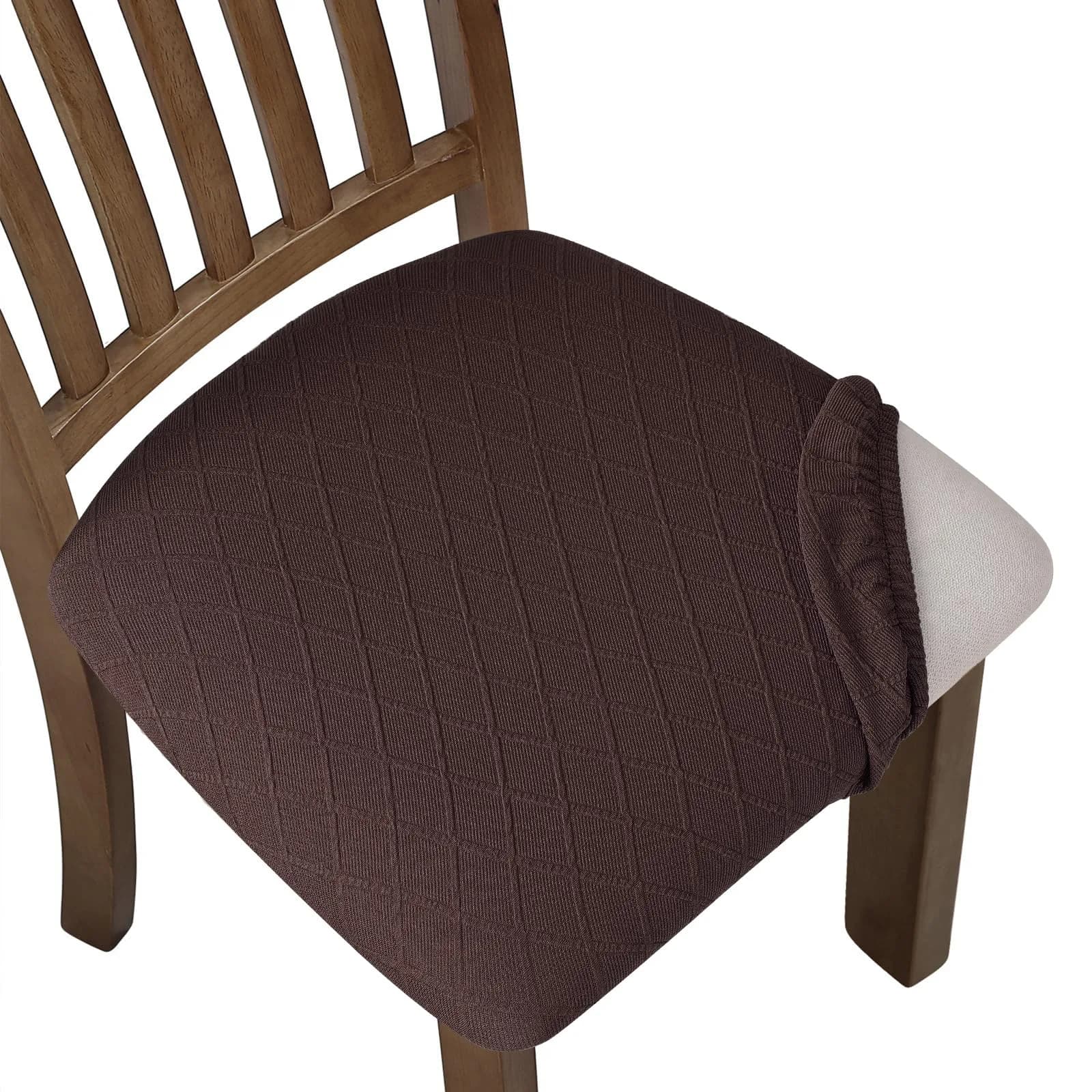 Fuloon Chocolate Dining Chair Seat Covers 4 Pack | Stretch Jacquard Fabric for Kitchen & Dining Chairs - main product image