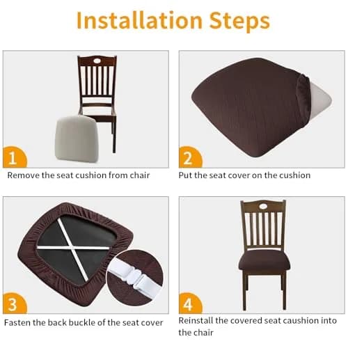 Fuloon Chocolate Dining Chair Seat Covers 4 Pack | Stretch Jacquard Fabric for Kitchen & Dining Chairs thumbnail 5