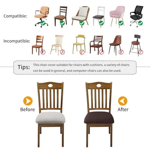 Fuloon Chocolate Dining Chair Seat Covers 4 Pack | Stretch Jacquard Fabric for Kitchen & Dining Chairs thumbnail 6