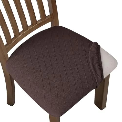Fuloon Chocolate Dining Chair Seat Covers 4 Pack | Stretch Jacquard Fabric for Kitchen & Dining Chairs thumbnail 1