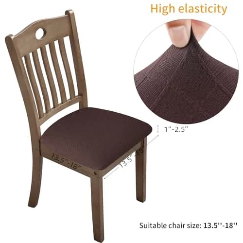 Fuloon Chocolate Dining Chair Seat Covers 4 Pack | Stretch Jacquard Fabric for Kitchen & Dining Chairs thumbnail 3