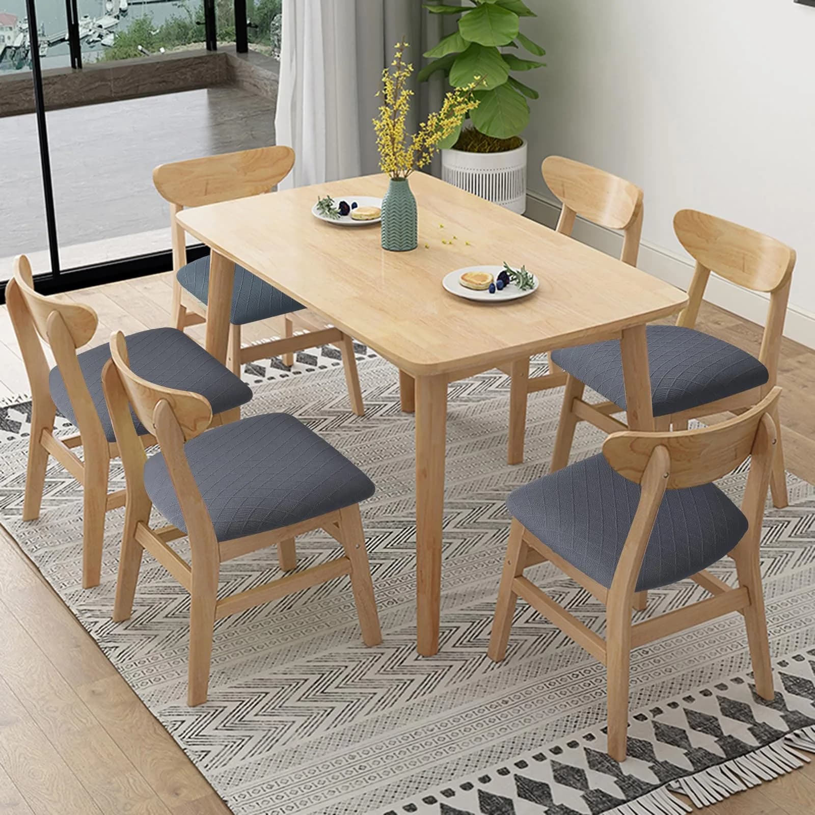 Fuloon Grey Dining Chair Seat Covers 6 Pack | Stretchable & Washable for Kitchen & Dining Chairs - view 2