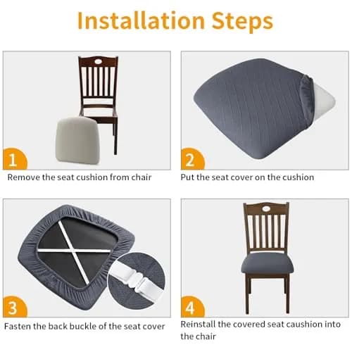 Fuloon 4 Pack Grey Dining Chair Seat Covers | Stretch Fit & Washable for Kitchen & Dining Chairs thumbnail 5