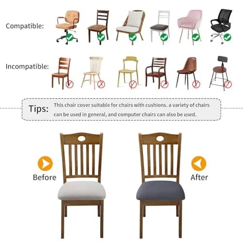 Fuloon 4 Pack Grey Dining Chair Seat Covers | Stretch Fit & Washable for Kitchen & Dining Chairs thumbnail 6