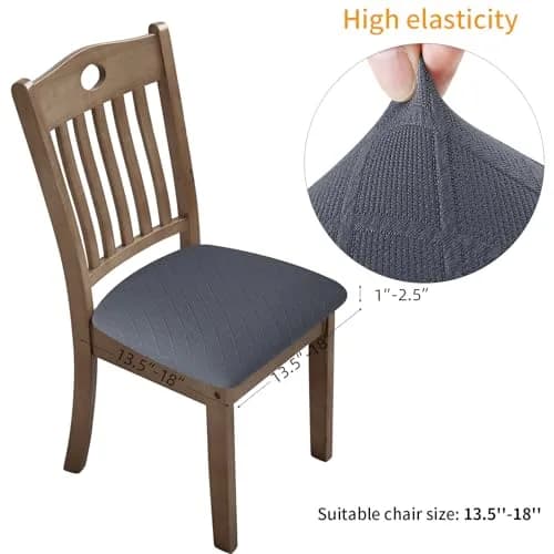 Fuloon 4 Pack Grey Dining Chair Seat Covers | Stretch Fit & Washable for Kitchen & Dining Chairs thumbnail 3