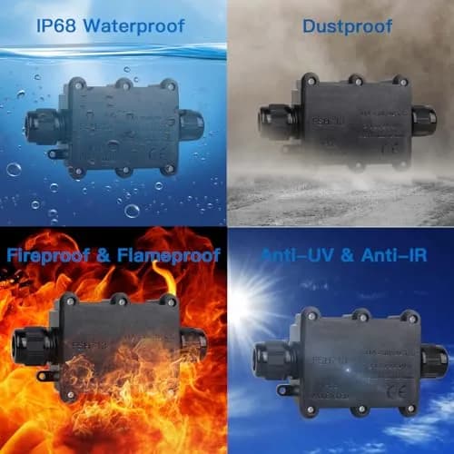 Helunsi IP68 Waterproof External Junction Box 2 Pack | 450V 24A Outdoor Wiring Connector thumbnail 2
