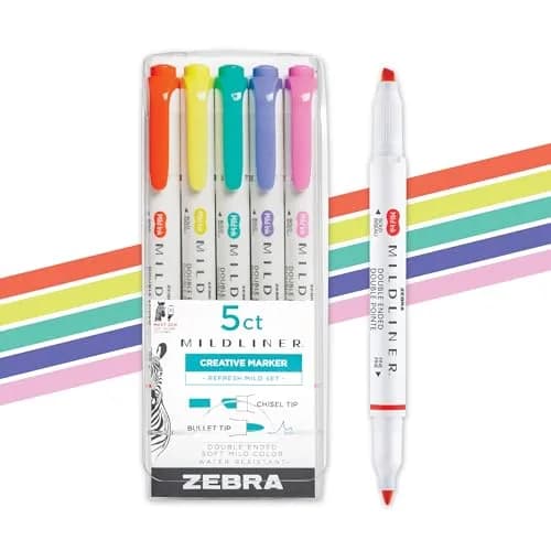 Zebra Pen Mildliner Refresh Colors Dual Tip Highlighter Set (5-Pack) | Smooth Ink Flow thumbnail 1