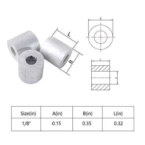 HIGOOD Wire Rope Stop Sleeve for 1/8" Wire Rope | Aluminum Alloy, PK 100 thumbnail 2