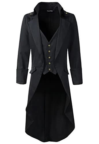 DarcChic Mens Gothic Tailcoat Jacket Black Steampunk VTG Victorian High Collar Coat (4XL, Black/brassy button) | Classic Gothic Style for Men thumbnail 1