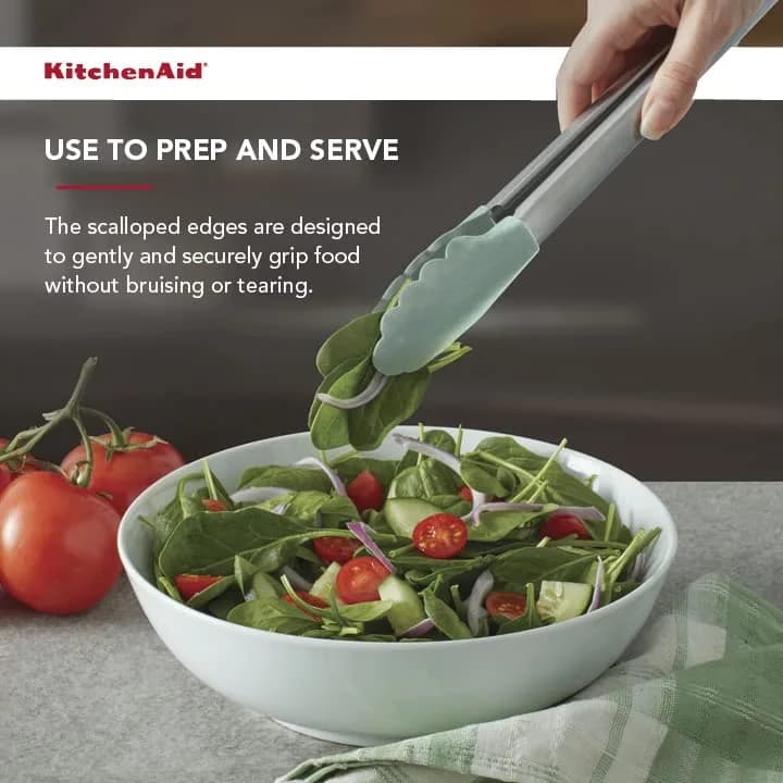 KitchenAid Gourmet Silicone-Tipped Stainless Steel Tongs, 12 Inch, Pistachio | Heat Resistant & Dishwasher Safe thumbnail 8
