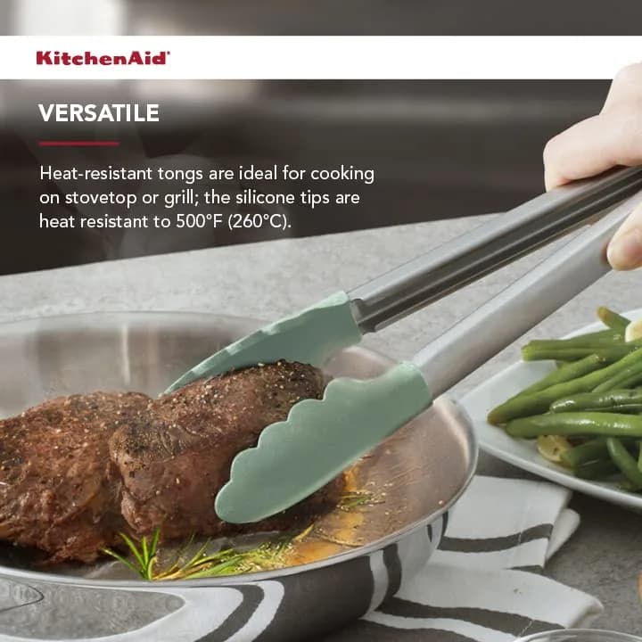 KitchenAid Gourmet Silicone-Tipped Stainless Steel Tongs, 12 Inch, Pistachio | Heat Resistant & Dishwasher Safe thumbnail 10