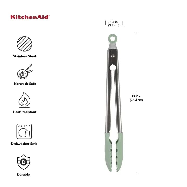 KitchenAid Gourmet Silicone-Tipped Stainless Steel Tongs, 12 Inch, Pistachio | Heat Resistant & Dishwasher Safe thumbnail 3