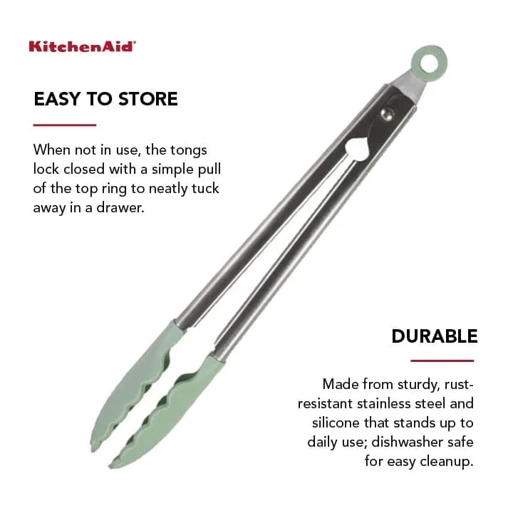 KitchenAid Gourmet Silicone-Tipped Stainless Steel Tongs, 12 Inch, Pistachio | Heat Resistant & Dishwasher Safe thumbnail 5
