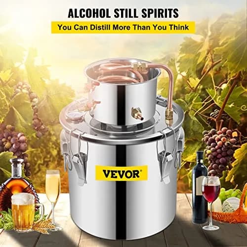 VEVOR Alcohol Still 20L (5 Gallon) Stainless Steel Home Brewing Kit with Copper Tube & Thermometer | DIY Whisky, Wine, Brandy Maker thumbnail 2