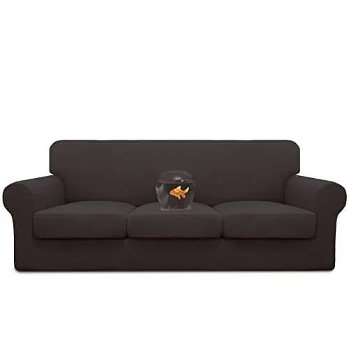 Easy-Going Waterproof 4-Piece Stretch Sofa Cover for 3 Cushions, Chocolate | Fits 60-85 inch Sofas thumbnail 1