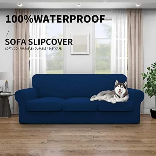 Easy-Going Waterproof Oversized Sofa Cover for 3 Cushion Sofas | 4-Piece Set, Navy, Fits 86-108 Inch thumbnail 2