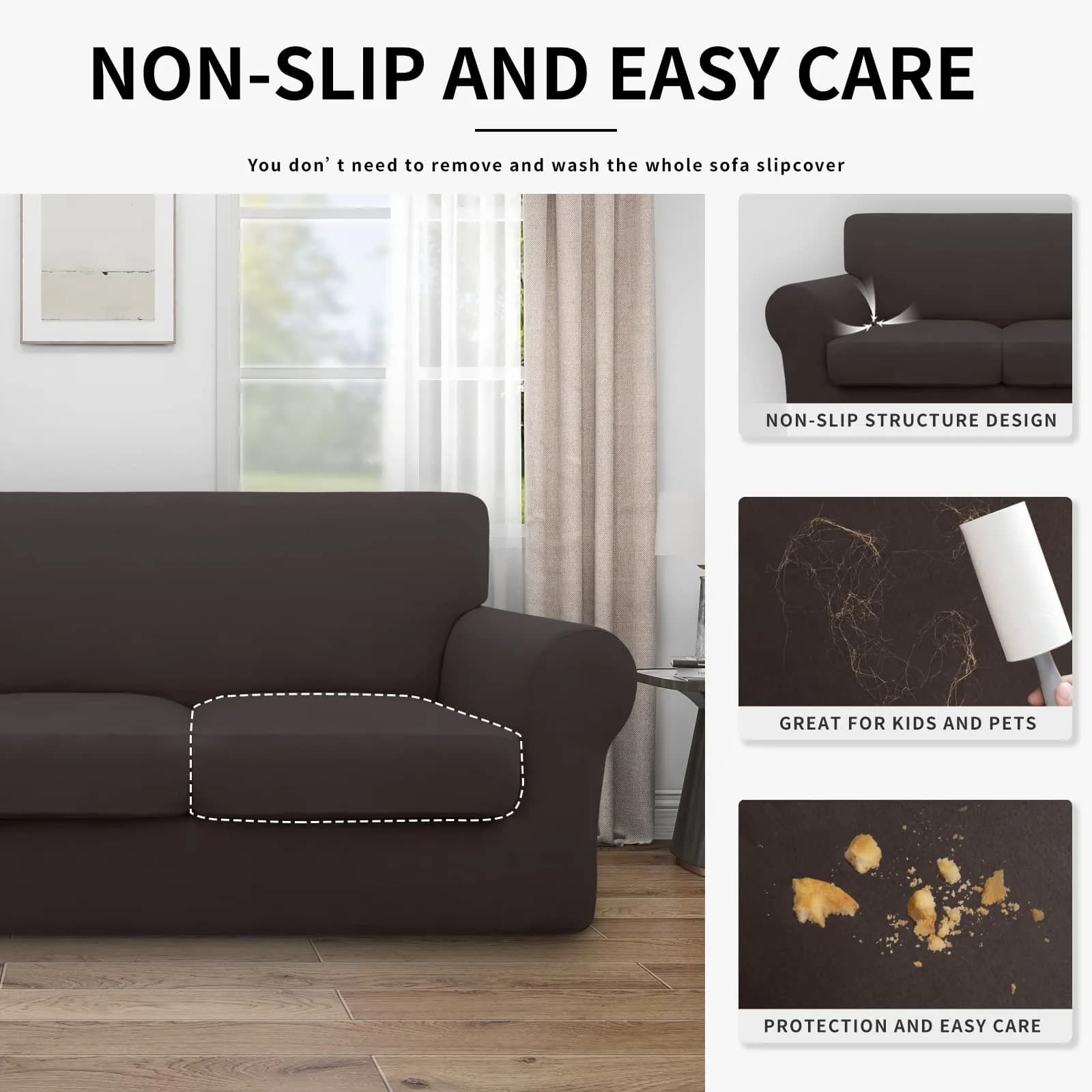 Easy-Going Waterproof Oversized Sofa Cover for 3 Cushion Sofas | Chocolate, 86-108 inch Seat Width - view 4