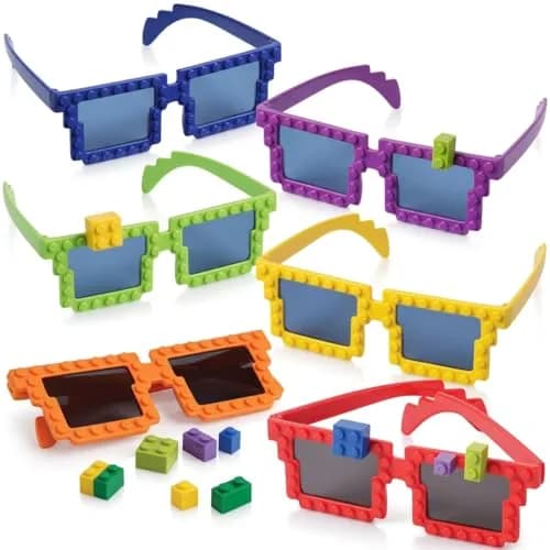 Bedwina Building Blocks Sunglasses (6-Pack) Neon Kids Party Favors | Creative DIY Design (70-120 chars) thumbnail 1