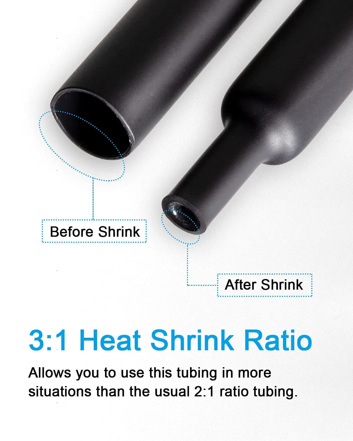 MILAPEAK 300pcs 3:1 Dual Wall Adhesive Heat Shrink Tubing Kit | Black, 1.57" Length - view 2