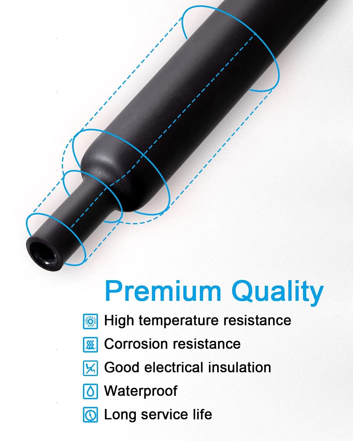 MILAPEAK 300pcs 3:1 Dual Wall Adhesive Heat Shrink Tubing Kit | Black, 1.57" Length - view 4