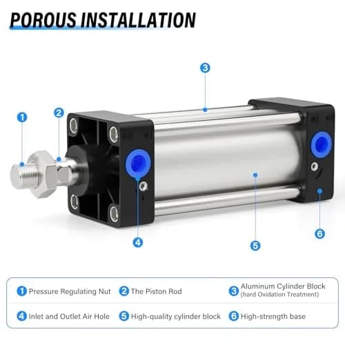 TAILONZ Pneumatic Air Cylinder 63mm Bore 150mm Stroke Double Action Aluminum - Corrosion Resistant, Impact Stable, Sealing Ring, Self-Lubricating, -4~176℉ thumbnail 3