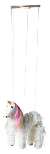Artisan Owl Rainbow Mane Unicorn Marionette Puppet | Wooden Feet & Detachable Strings (White) thumbnail 4