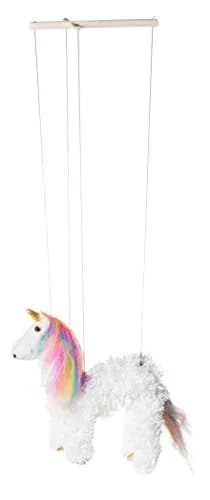 Artisan Owl Rainbow Mane Unicorn Marionette Puppet | Wooden Feet & Detachable Strings (White) thumbnail 5
