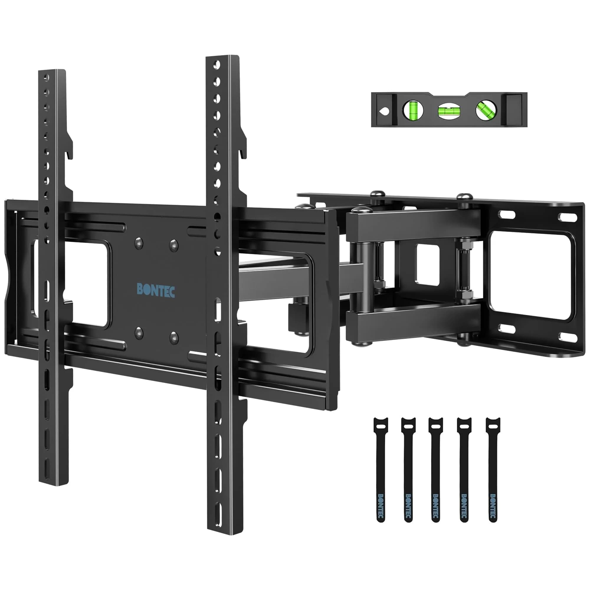 BONTEC Full Motion TV Wall Mount Bracket for 23-70 Inch TVs | Heavy Duty Dual Arm Swivel Tilt & Rotation | Fits 16" Wood Studs, Concrete, Brick Walls