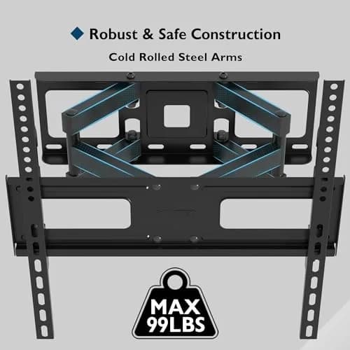 BONTEC Full Motion TV Wall Mount Bracket for 23-70 Inch TVs | Heavy Duty Dual Arm Swivel Tilt & Rotation | Fits 16" Wood Studs, Concrete, Brick Walls thumbnail 8