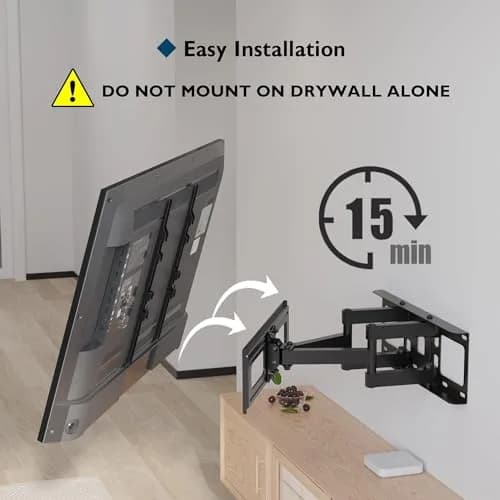 BONTEC Full Motion TV Wall Mount Bracket for 23-70 Inch TVs | Heavy Duty Dual Arm Swivel Tilt & Rotation | Fits 16" Wood Studs, Concrete, Brick Walls thumbnail 9