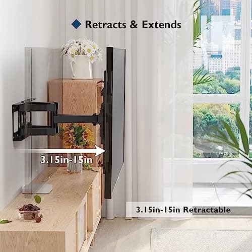 BONTEC Full Motion TV Wall Mount Bracket for 23-70 Inch TVs | Heavy Duty Dual Arm Swivel Tilt & Rotation | Fits 16" Wood Studs, Concrete, Brick Walls thumbnail 2