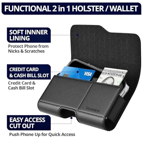 Stronden Leather Holster for iPhone 16 Plus, 15 Pro Max, 15 Plus, 14 Pro Max, 14 Plus, 13 Pro Max, 12 Pro Max, 11 Pro Max | Magnetic Closure, Card Slot thumbnail 2