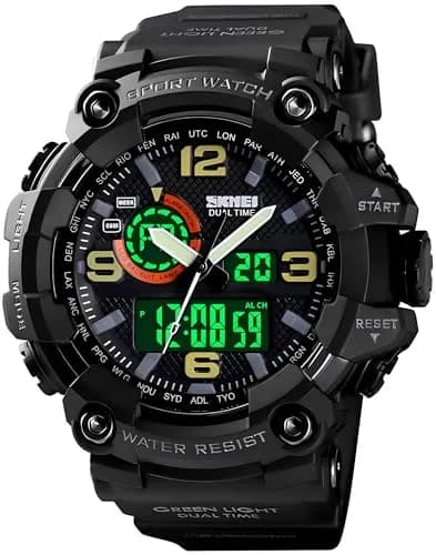 Gosasa Men's Multi-Function Military Sports Watch 51mm (2.01 in) | Dual Time Analog-Digital LED — A _1520_Black