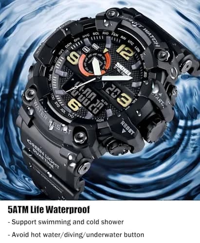 Gosasa Men's Multi-Function Military Sports Watch 51mm (2.01 in) | Dual Time Analog-Digital LED thumbnail 5