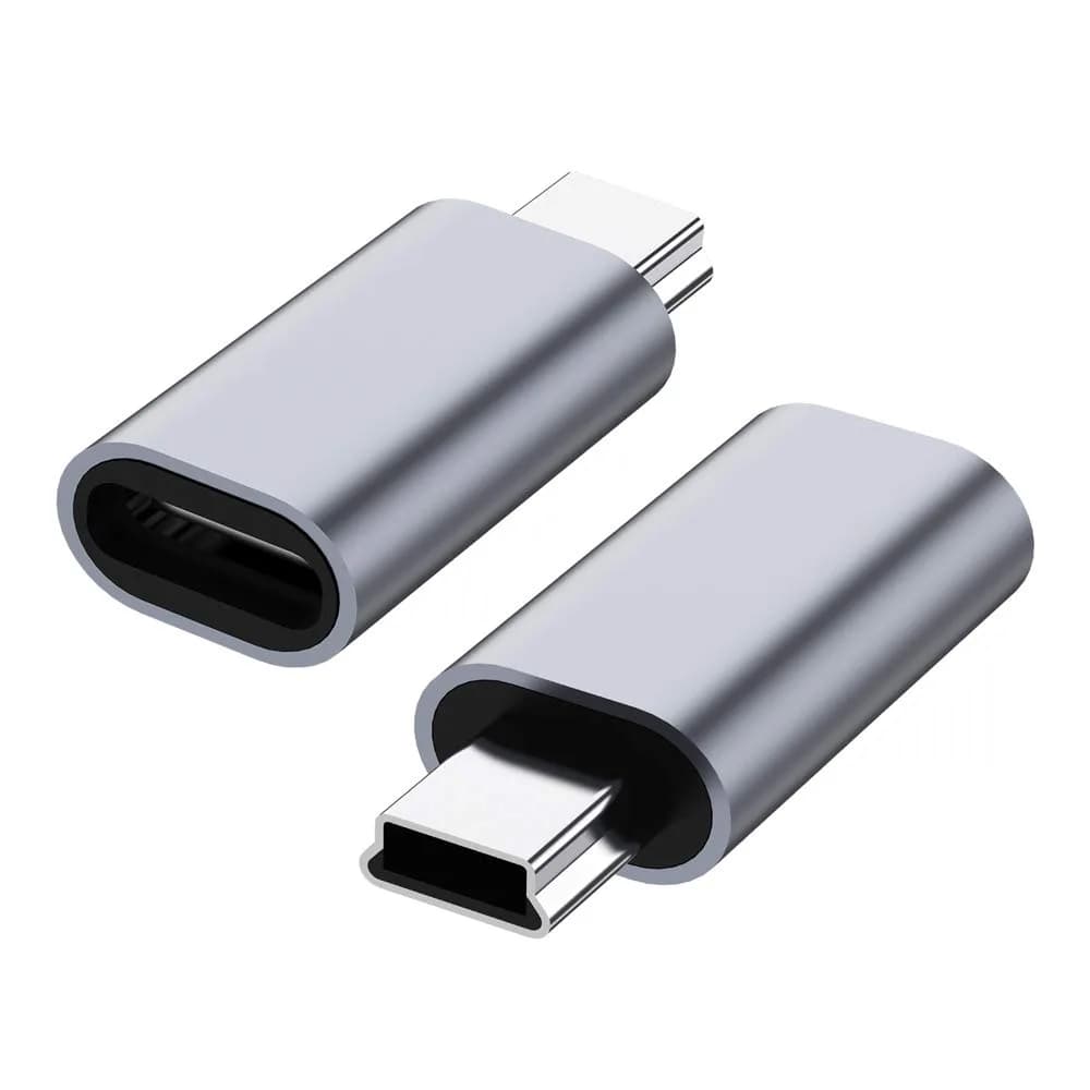 JXMOX USB C to Mini USB 2.0 Adapter (2-Pack) | Charge & Sync Data Up to 480 Mbps — Gray
