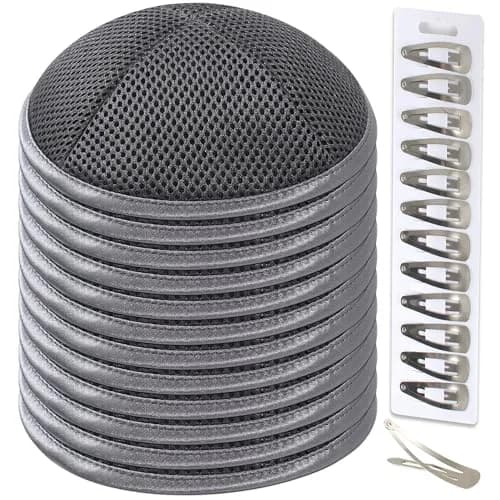 Zion Judaica Ltd Gray 12 Pack Mesh Kippahs for Religious Events and Occasions Prayer Skullcap Kippas Sports Fabric Yarmulkes Bar and Bat Mitzvah Kipas Wedding Yamakas (12, Dark Grey) thumbnail 1