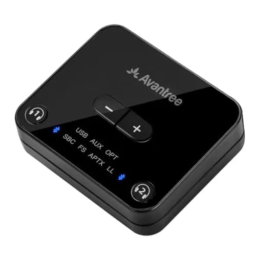 Avantree Audikast 3 Bluetooth TV Transmitter for 2 Headphones | 100ft Range, aptX-Adaptive, Optical & AUX Input thumbnail 1