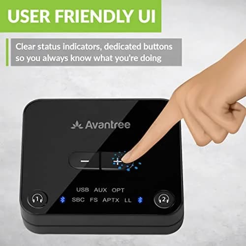 Avantree Audikast 3 Bluetooth TV Transmitter for 2 Headphones | 100ft Range, aptX-Adaptive, Optical & AUX Input thumbnail 7