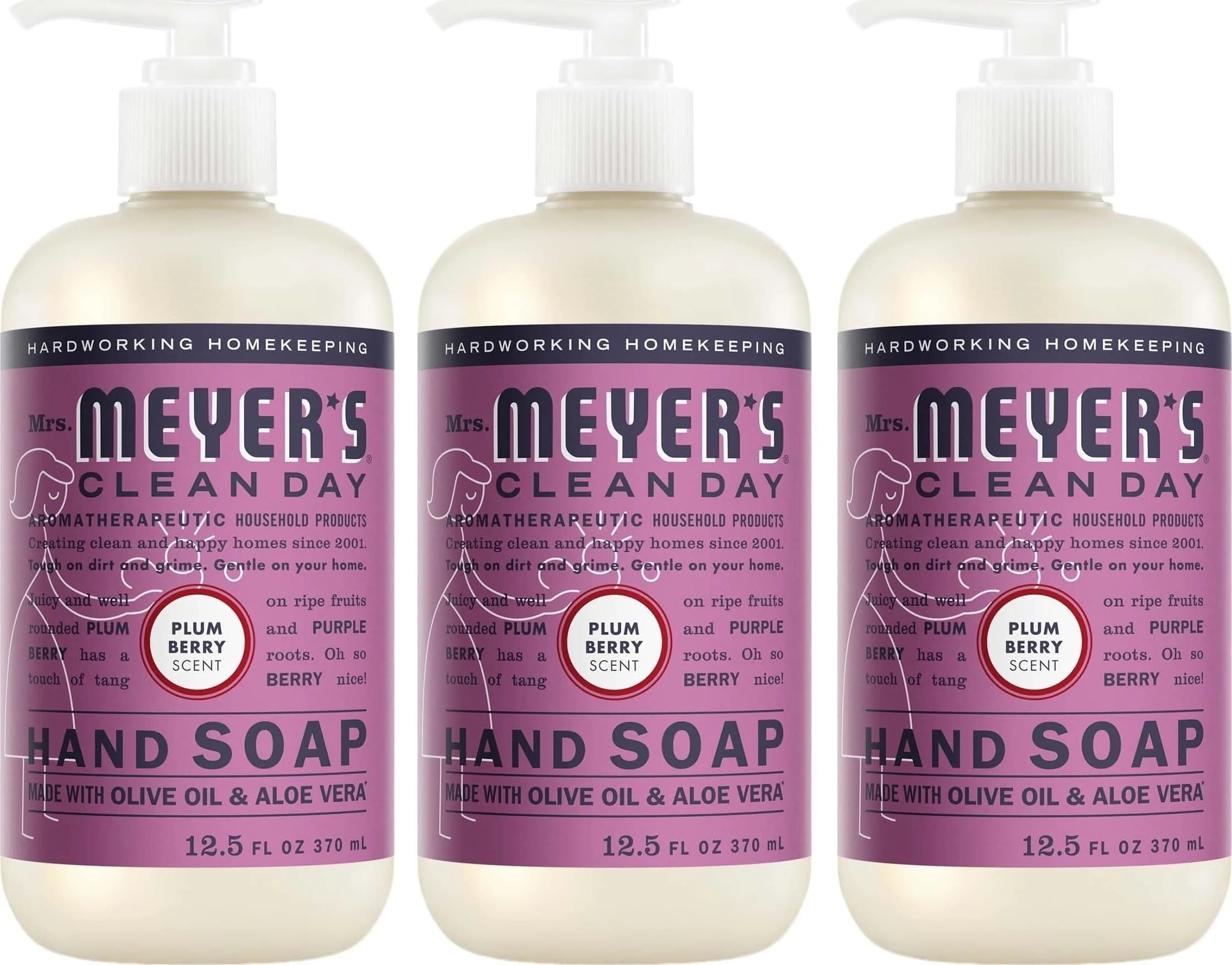 Mrs. Meyer's Clean Day Hand Soap Apple Scent 375ml (12.5 Fl Oz x 3) | Moisturizing Liquid Soap for Busy Hands — Plum Berry