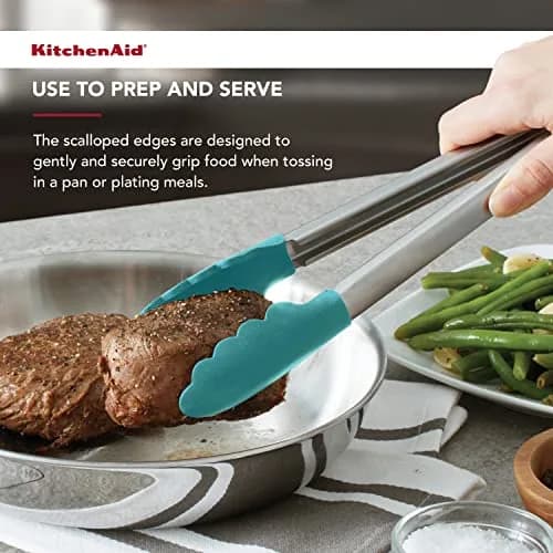 KitchenAid Silicone Tipped Stainless Steel Tongs, Black, 9 Inch | Heat-Resistant & Safe for All Cookware thumbnail 5