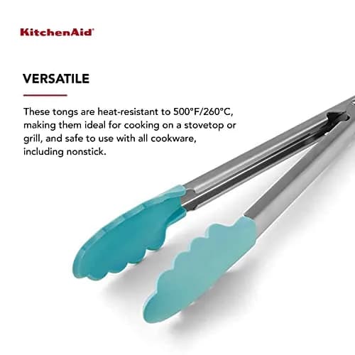 KitchenAid Silicone Tipped Stainless Steel Tongs, Black, 9 Inch | Heat-Resistant & Safe for All Cookware thumbnail 2