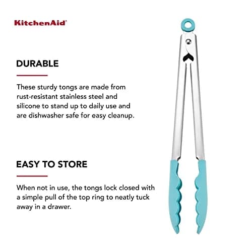 KitchenAid Silicone Tipped Stainless Steel Tongs, Black, 9 Inch | Heat-Resistant & Safe for All Cookware thumbnail 3