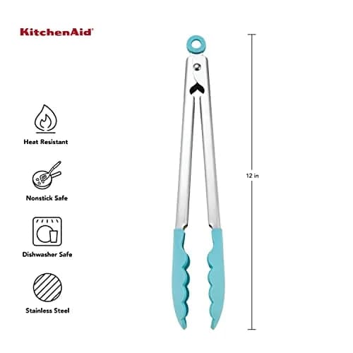 KitchenAid Silicone Tipped Stainless Steel Tongs, Black, 9 Inch | Heat-Resistant & Safe for All Cookware thumbnail 4