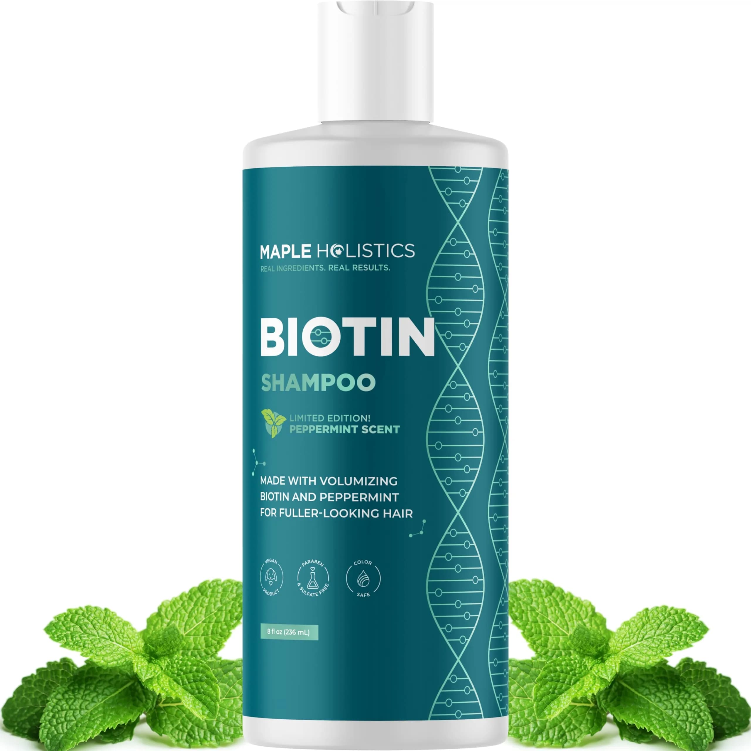 Maple Holistics Biotin Shampoo for Thinning Hair 8 Fl Oz | Invigorating Peppermint & Natural Oils for Hair Growth