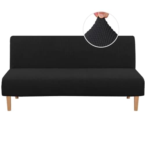 H.VERSAILTEX Armless Futon Cover Black Small Checks Jacquard Fabric 68-85 inch Width | Stretchy & Durable Sofa Protector thumbnail 1