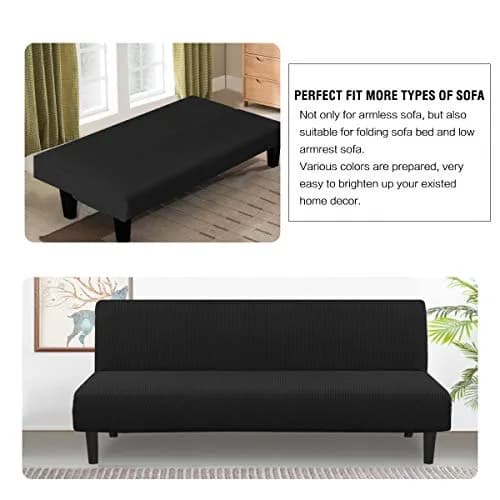 H.VERSAILTEX Armless Futon Cover Black Small Checks Jacquard Fabric 68-85 inch Width | Stretchy & Durable Sofa Protector thumbnail 4