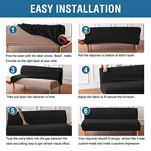 H.VERSAILTEX Armless Futon Cover Black Small Checks Jacquard Fabric 68-85 inch Width | Stretchy & Durable Sofa Protector thumbnail 5