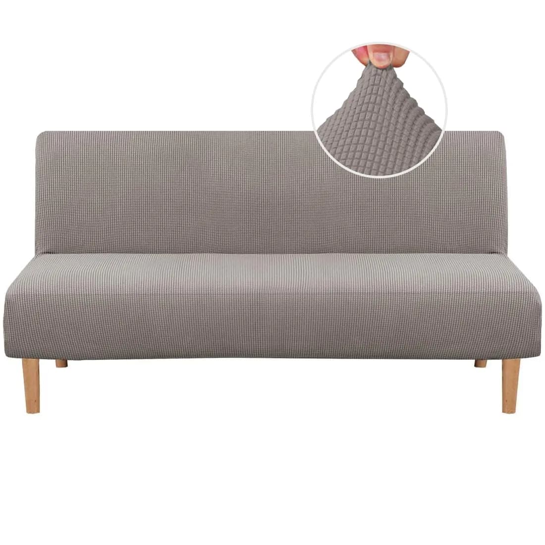 H.VERSAILTEX Armless Futon Cover Taupe Small Checks Jacquard Fabric 68-85 inch Width | Stretchable Sofa Bed Protector for Indian Homes — Taupe